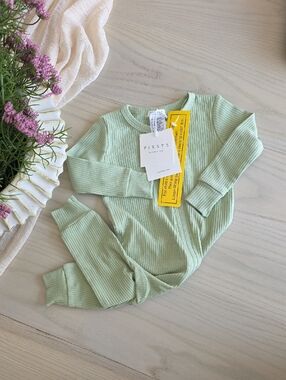 Petit Lem Mint Ribbed Banboo Onesie | 6M